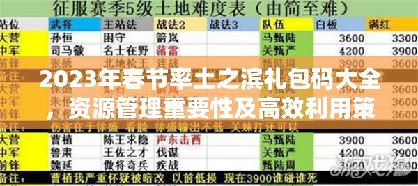 2023年春節(jié)率土之濱禮包碼大全，資源管理重要性及高效利用策略解析
