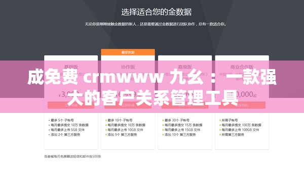 成免費 crmwww 九幺 ：一款強大的客戶關(guān)系管理工具