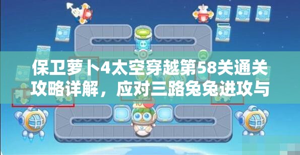 保衛(wèi)蘿卜4太空穿越第58關(guān)通關(guān)攻略詳解，應(yīng)對(duì)三路兔兔進(jìn)攻與傳送帶挑戰(zhàn)