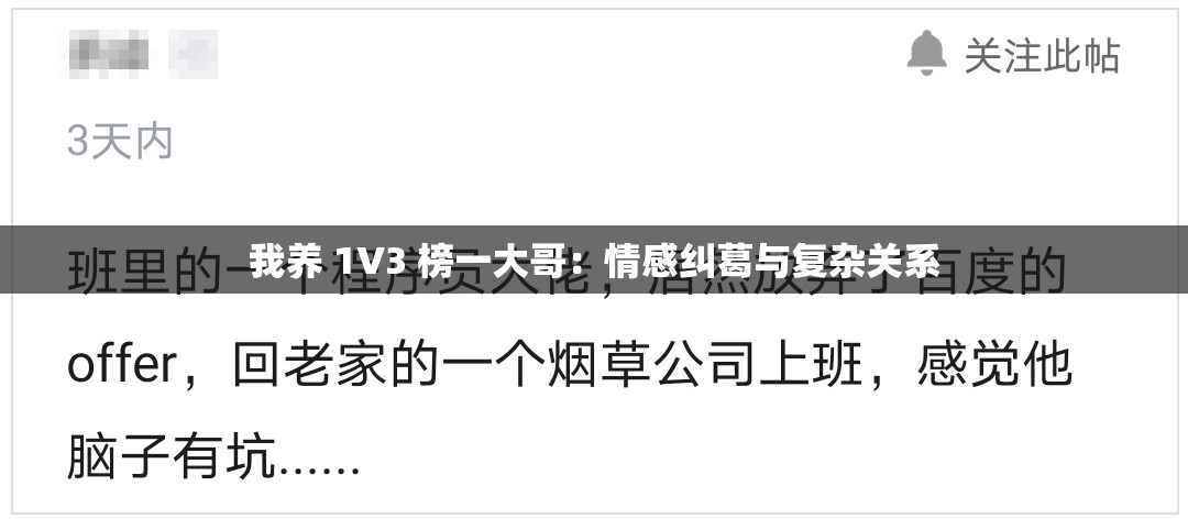 我養(yǎng) 1V3 榜一大哥：情感糾葛與復(fù)雜關(guān)系
