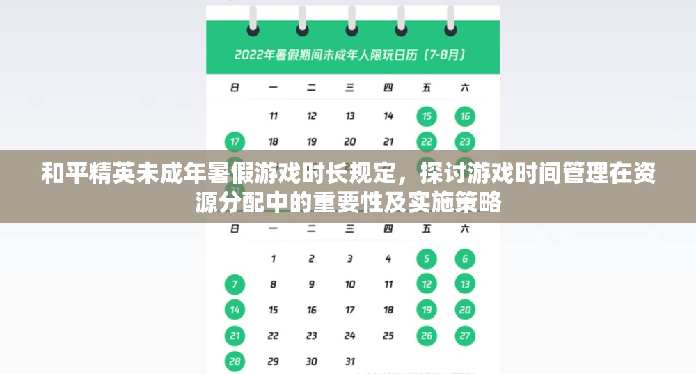 和平精英未成年暑假游戲時(shí)長規(guī)定，探討游戲時(shí)間管理在資源分配中的重要性及實(shí)施策略