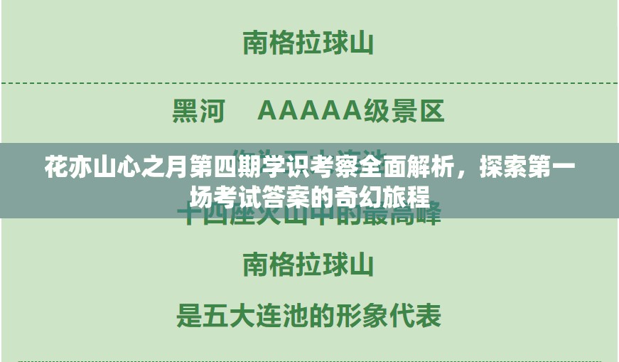 花亦山心之月第四期學識考察全面解析，探索第一場考試答案的奇幻旅程