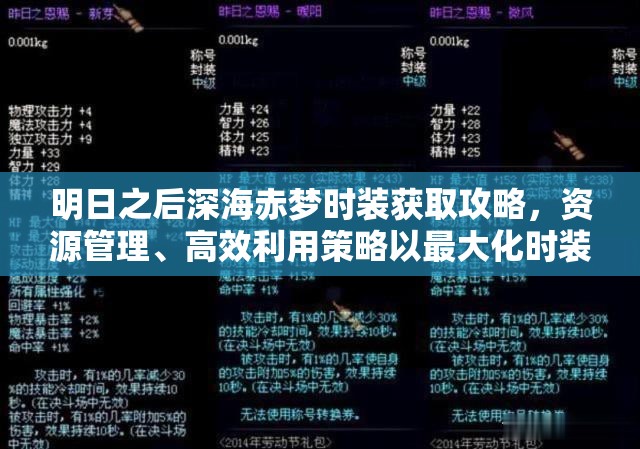 明日之后深海赤夢時裝獲取攻略，資源管理、高效利用策略以最大化時裝價值