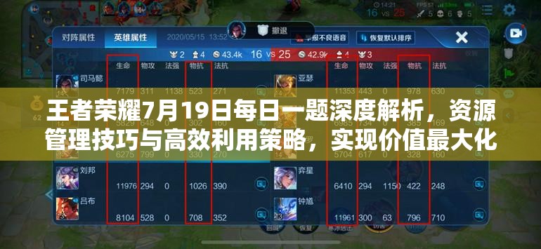 王者榮耀7月19日每日一題深度解析，資源管理技巧與高效利用策略，實(shí)現(xiàn)價值最大化