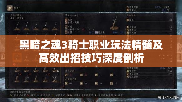 黑暗之魂3騎士職業(yè)玩法精髓及高效出招技巧深度剖析