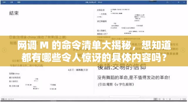 網(wǎng)調(diào) M 的命令清單大揭秘，想知道都有哪些令人驚訝的具體內(nèi)容嗎？