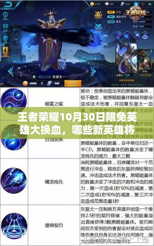 王者榮耀10月30日限免英雄大換血，哪些新英雄將免費登場引懸念？