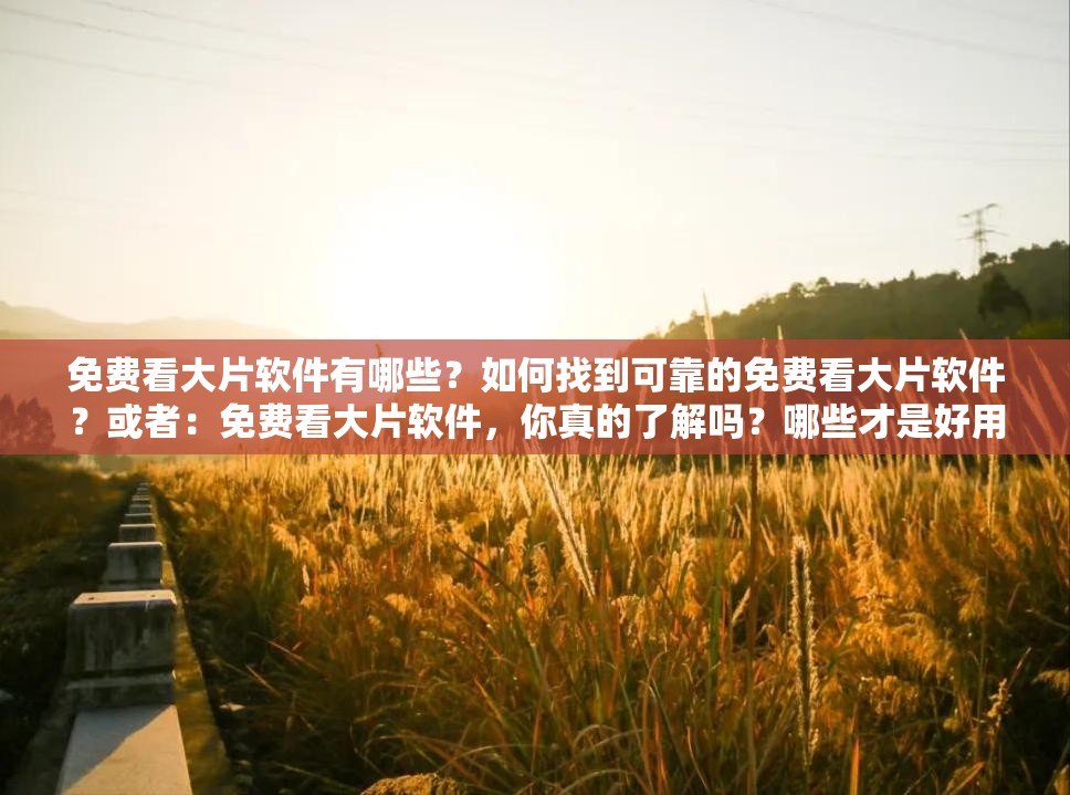 免費(fèi)看大片軟件有哪些？如何找到可靠的免費(fèi)看大片軟件？或者：免費(fèi)看大片軟件，你真的了解嗎？哪些才是好用的免費(fèi)看大片軟件？需要注意的是，使用未經(jīng)授權(quán)的軟件觀看大片可能涉及侵權(quán)等法律問題，建議通過正規(guī)渠道觀看影視作品