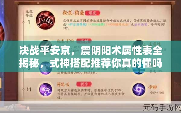決戰(zhàn)平安京，震陰陽術(shù)屬性表全揭秘，式神搭配推薦你真的懂嗎？