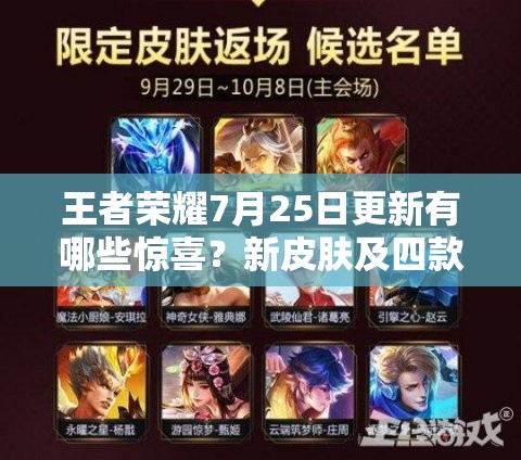 王者榮耀7月25日更新有哪些驚喜？新皮膚及四款限定頭像框返場揭秘！